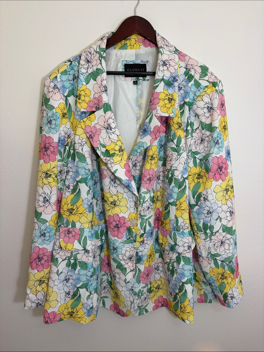 Eloquii Pastel Floral Plus Size Spring Summer Blazer Jacket